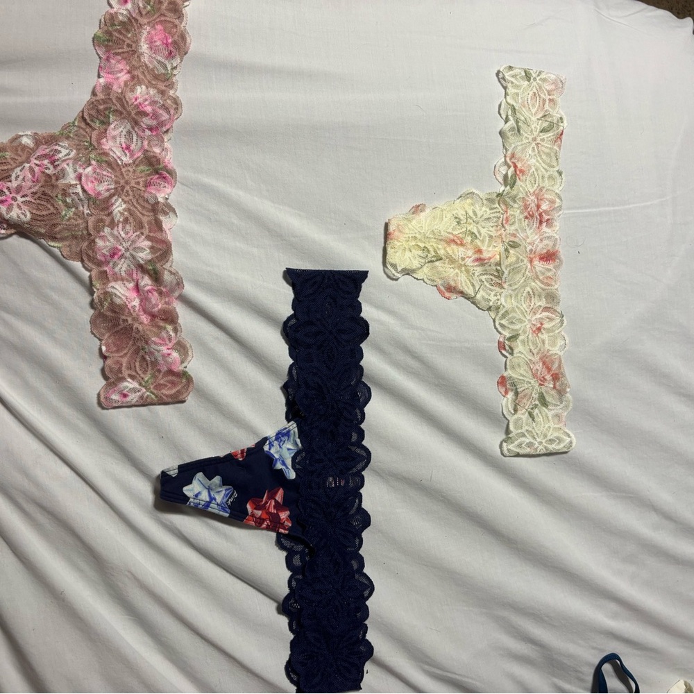 PINK Victoria's Secret Floral Lace Thong - Pink and Cream